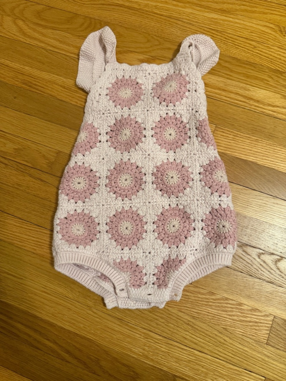Zara Pink and Cream Crochet Baby One-Piece
